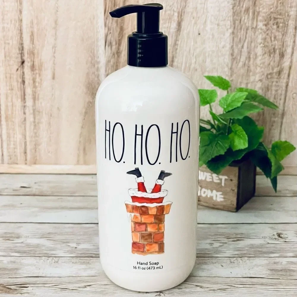NWT Rae Dunn Reusable Christmas HO HO HO Santa Chimney Black/Ivory 16 hand soap